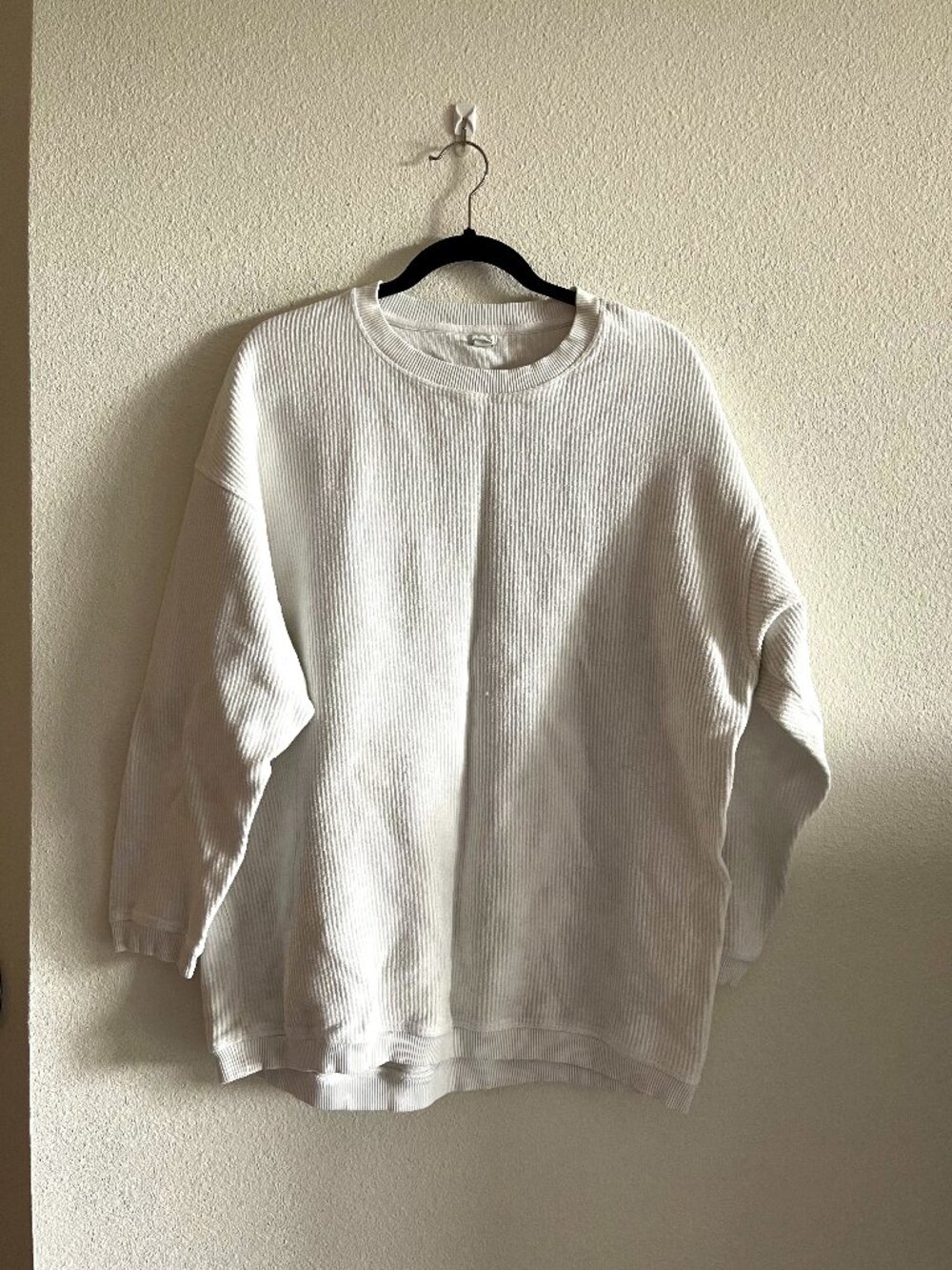 Aerie White Ribbed Oversized Sweatshirt Medium M Crewneck Pullover